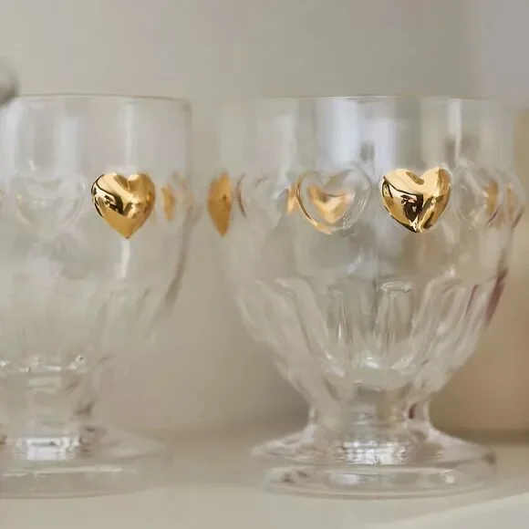 ❤️ Anthro Set of Clear Glass Goblets with Gold Accents | NIB - Picture 6 of 7